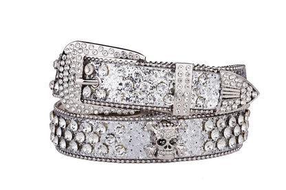 Rhinestone SkullBelt Western Cowgirl Belts For Women Girls Studded PU Leather Country Belt