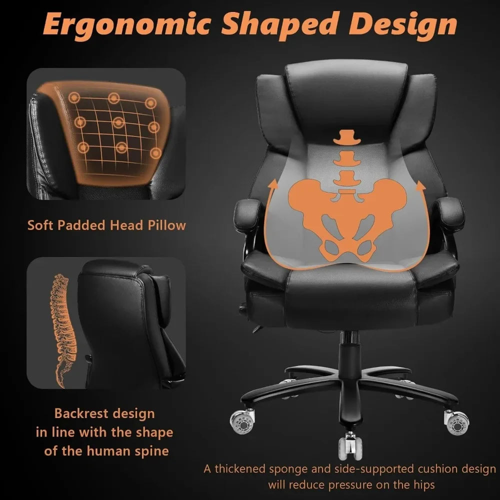500lbs Heavy Duty Big And Tall Office Chair Dual Rubber Wheel Executive Desk Chair for Low Back Pain Relief