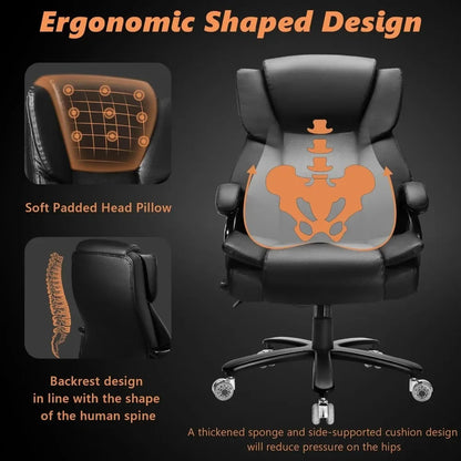 500lbs Heavy Duty Big And Tall Office Chair Dual Rubber Wheel Executive Desk Chair for Low Back Pain Relief