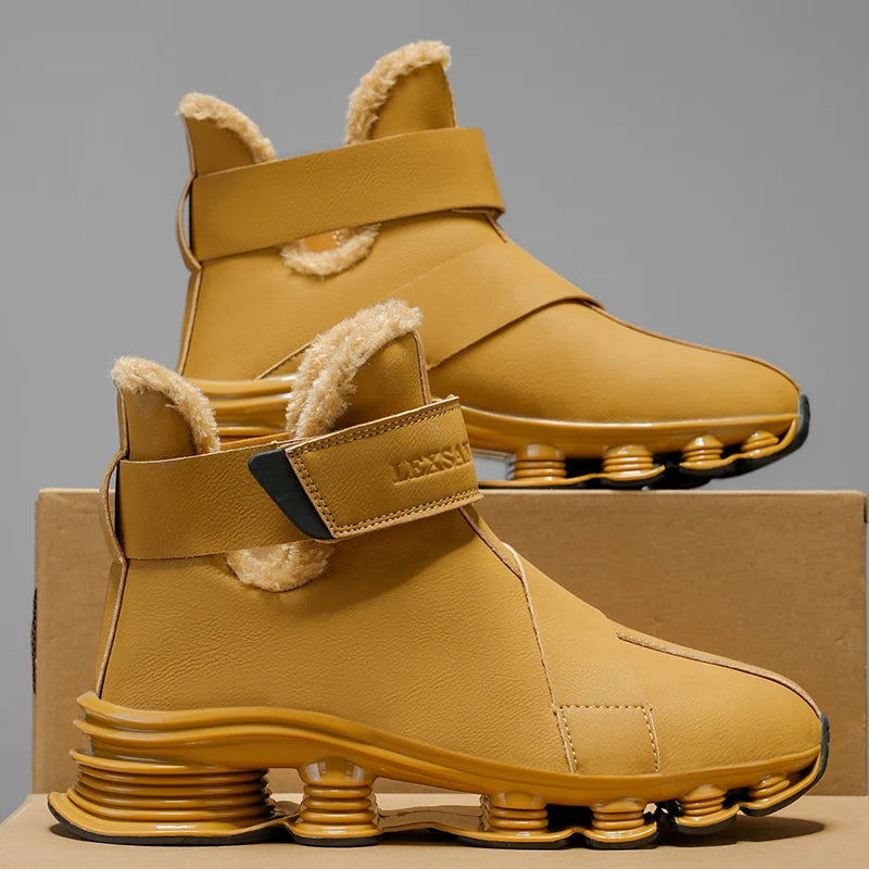 Men's Warm Winter Boots Waterproof Non-Slip Plush Lined Sneaker Shoes Winter Slippers Comfortable Male Tenis Boots