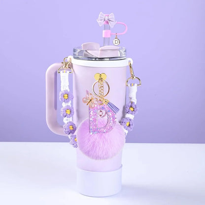 7PCS Accessories Set for Stanley Cup Purple Straw Topper Cup Boot Water Bottle Handle Strap Letter Charms 40oz 30oz Tumbler
