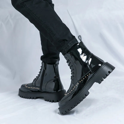 Autumn Men Platform Boots Casual Genuine Leather Shoes Personalized Design Motorcycle Boots Thick Sole Sneakers Party...