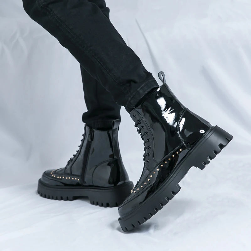Autumn Men Platform Boots Casual Genuine Leather Shoes Personalized Design Motorcycle Boots Thick Sole Sneakers Party...