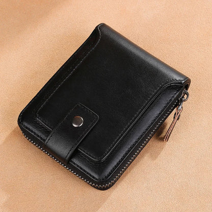 Vintage top layer cowhide anti-theft brush, anti demagnetization 2 large cash slots, buckle zipper wallet, large...