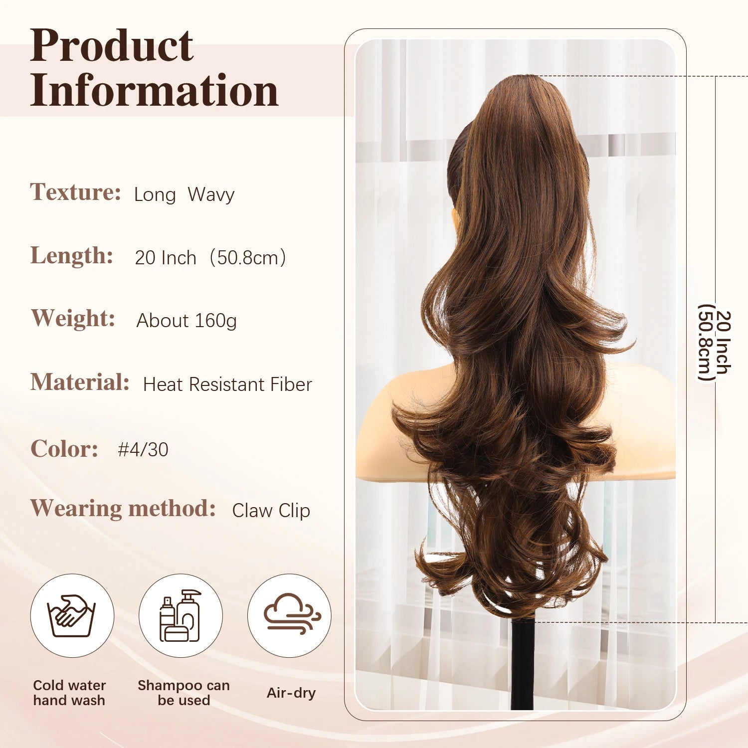 Synthetic Claw Ponytail Extensions 20inch Wavy Clip Claw Ponytail Hair for Women Ladies Daily Party Holiday | Kimlud Mid...