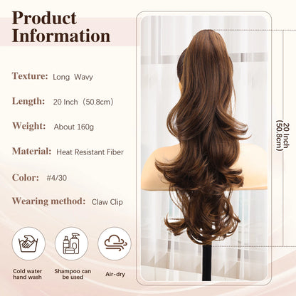 Synthetic Claw Ponytail Extensions 20inch Wavy Clip Claw Ponytail Hair for Women Ladies Daily Party Holiday | Kimlud Mid...