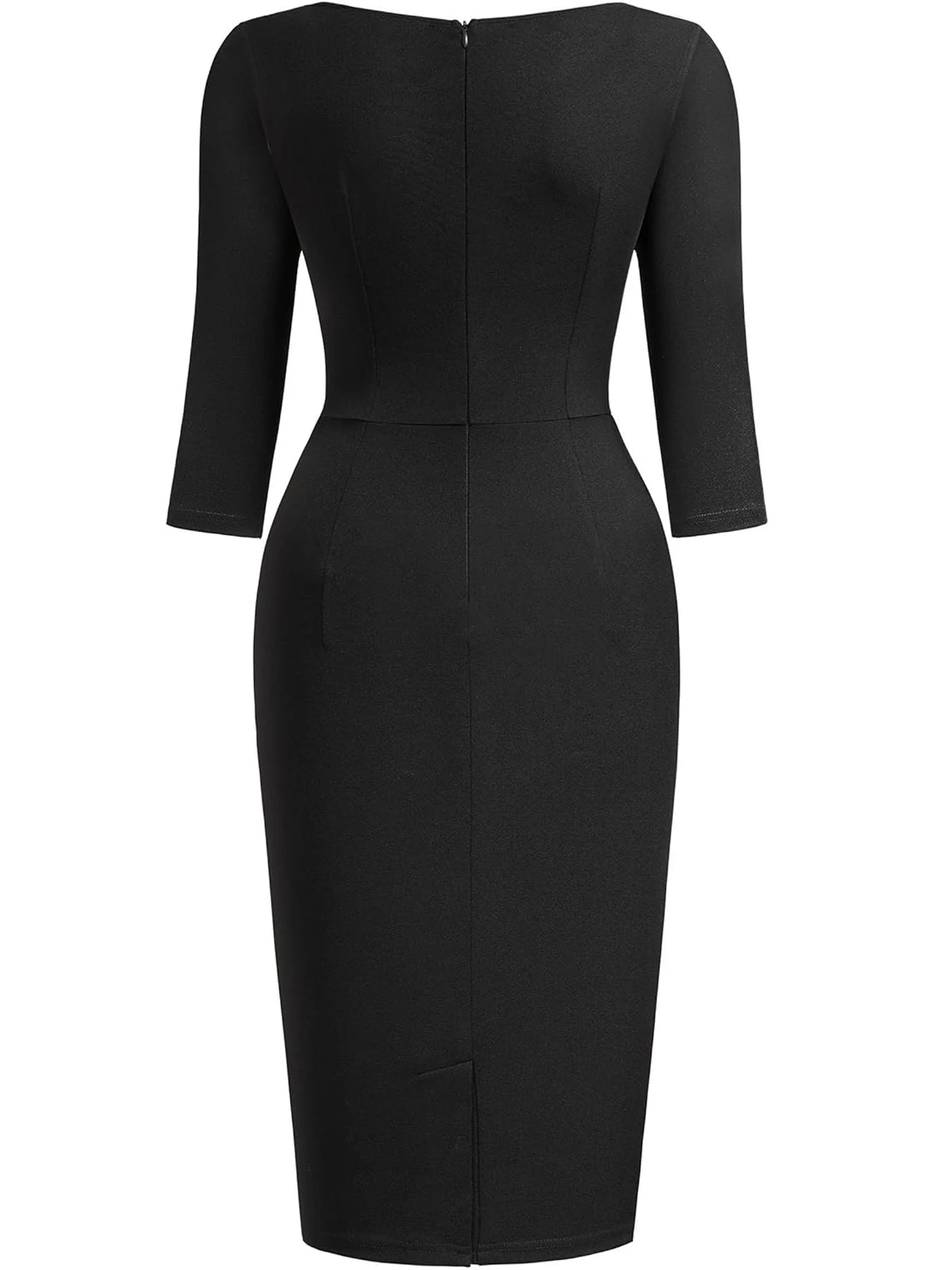 Womens Elegant Crew Neck 2/3 Sleeve Work Office Knee Length Solid Business Casual Party Ruched Pencil Bodycon Sheath...