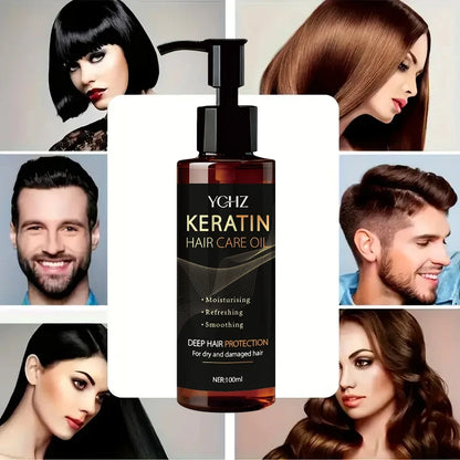 Keratin Hair Oil, Nourishes and Protects Hair, Effectively Moisturizes and Cares for It, Instantly Makes Hair Shiny and Smooth, with a Charming Fragrance, Suitable for All Dry and Frizzy Hair Types
