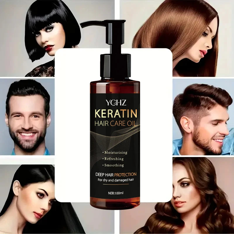 Keratin Hair Oil, Nourishes and Protects Hair, Effectively Moisturizes and Cares for It, Instantly Makes Hair Shiny and Smooth, with a Charming Fragrance, Suitable for All Dry and Frizzy Hair Types