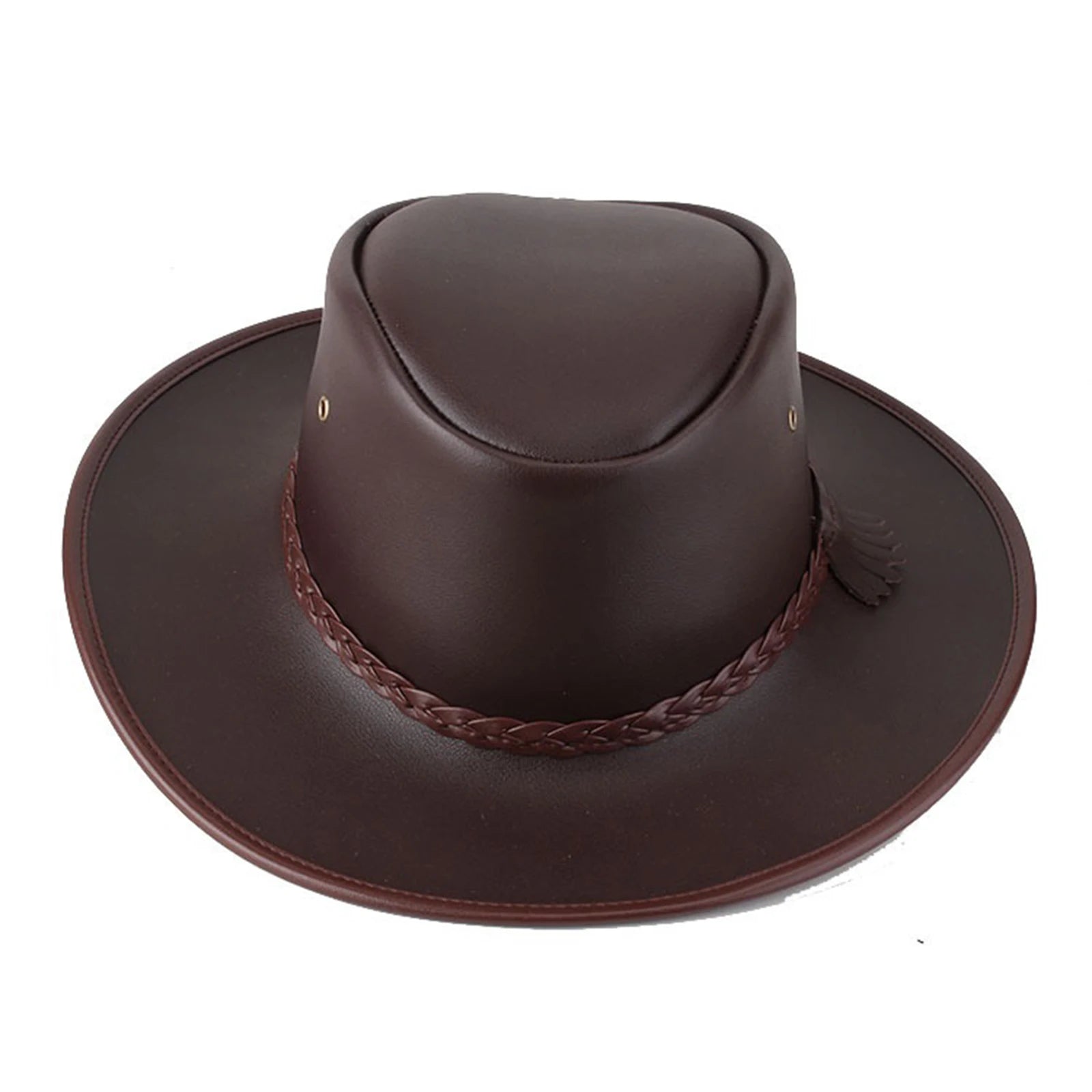 Combhasaki Mens Western Cowgirl Hats with Adjustable String Artificial Leather Wide Brim Outdoor Fashion Unisex Sunshade Cap