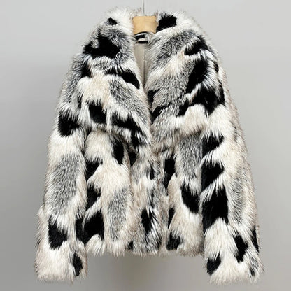 Women's Fur Coat Lapel Panelled Oversized Winter Warm Jacket Autumn Female Long Sleeve Loose Short Tops Chic Lady...