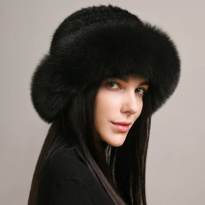 New Genuine Real Natural Knitted Mink Fur Hat Luxury Women Handmade Knit Fashion Winter Headwear Warm Real Fox Fur Beanies Caps