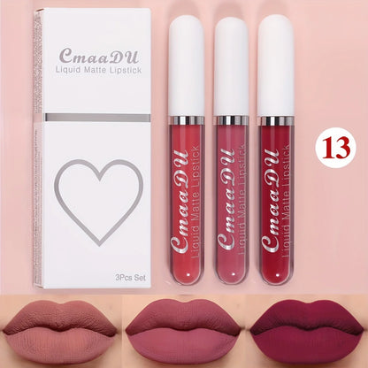 3 Pcs Matte Lipstick Lip Gloss Sets Long-Lasting Non-Fading Waterproof Non-stick Cup Exquisite Gift Everyday Holiday Universal