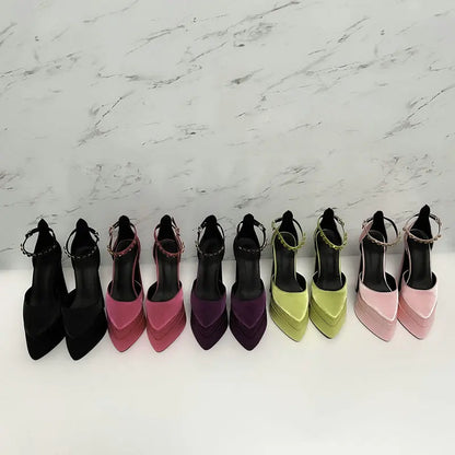 2025 New Fashion Catwalk Show Women's Single Shoes Fashion Pumps Summer Water Platform Thick Heel Pointed Toe Satin High Heels