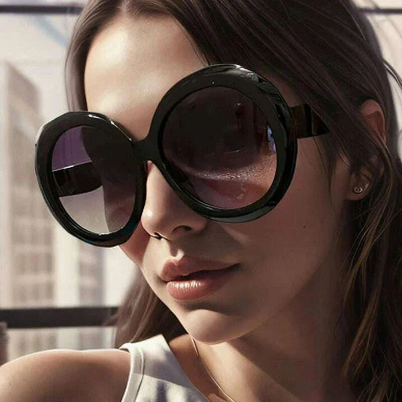 Retro Big Round Frame Sunglasses Lady Oversized Fashionable Street View Sunglasses Beach Resort Sunglasses