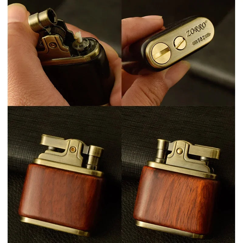 ZORRO Retro Kerosene Lighter Oil Gasoline Wood Metal Lighter Grinding Wheel Brass Core Cigarette Lighter Gadget...