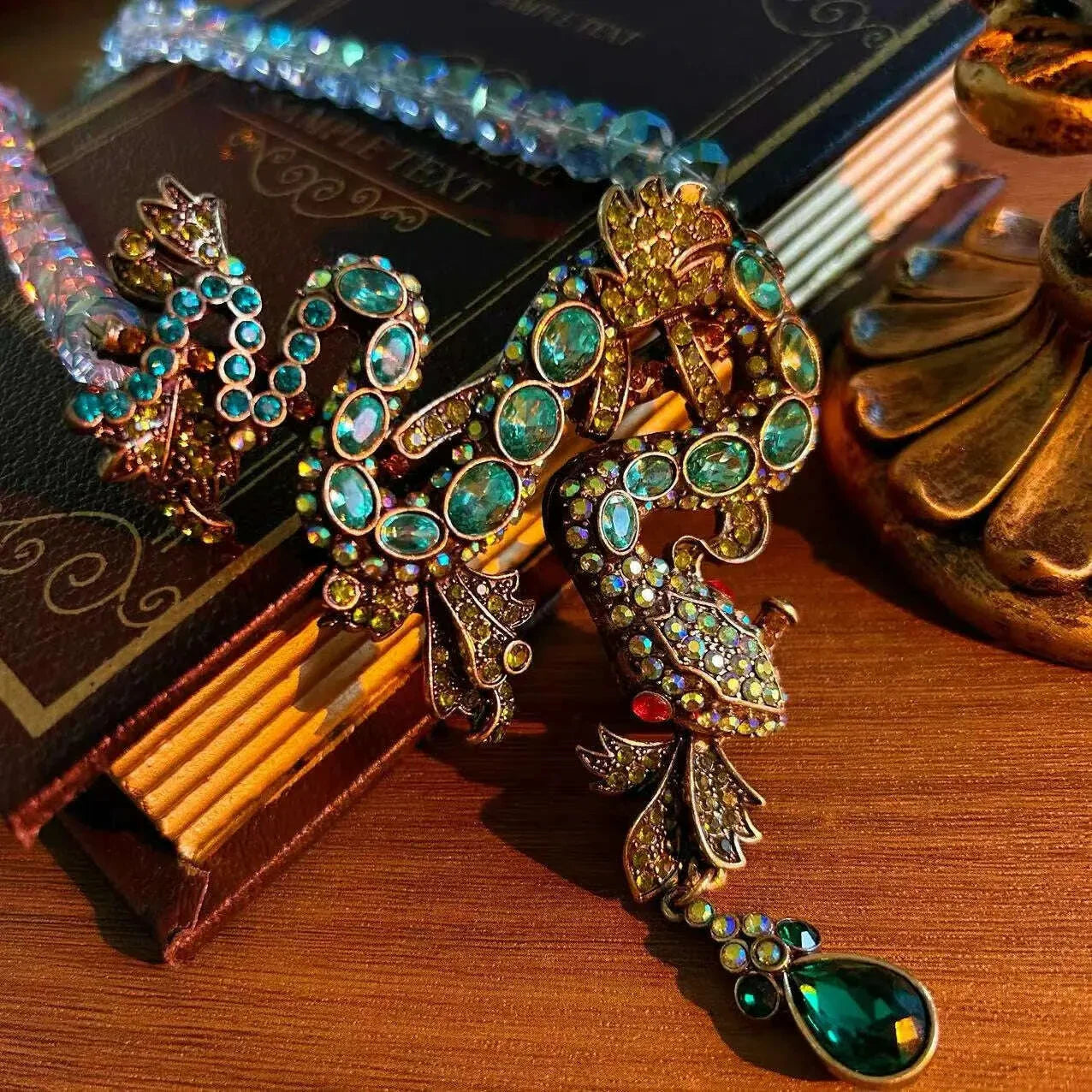 Retro snake Zodiac animal exaggerated glass rhinestone necklace