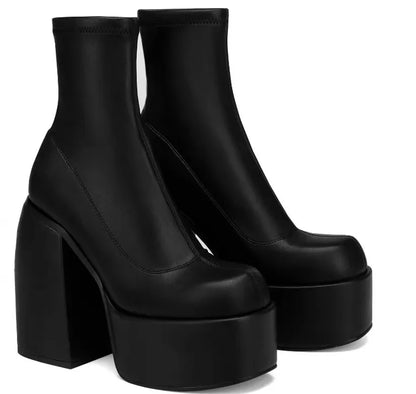 Women New Fashion Short Boots Women Sexy Leather Boot Square toe casual Zipper high heels Casual thick soled women shoes...