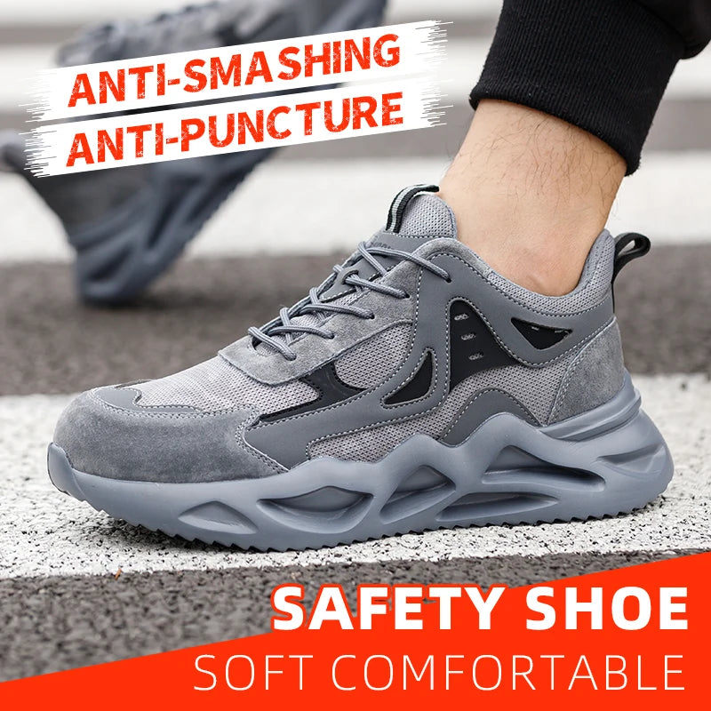 Men's Steel Toe Safety Shoes Anti-Smash Anti-Puncture Lightweight Breathable Industrial Work Shoes Lightweight Breathable Men's Safety Shoes Steel Toe Anti-Slip Sport-Style Industrial Work Shoes