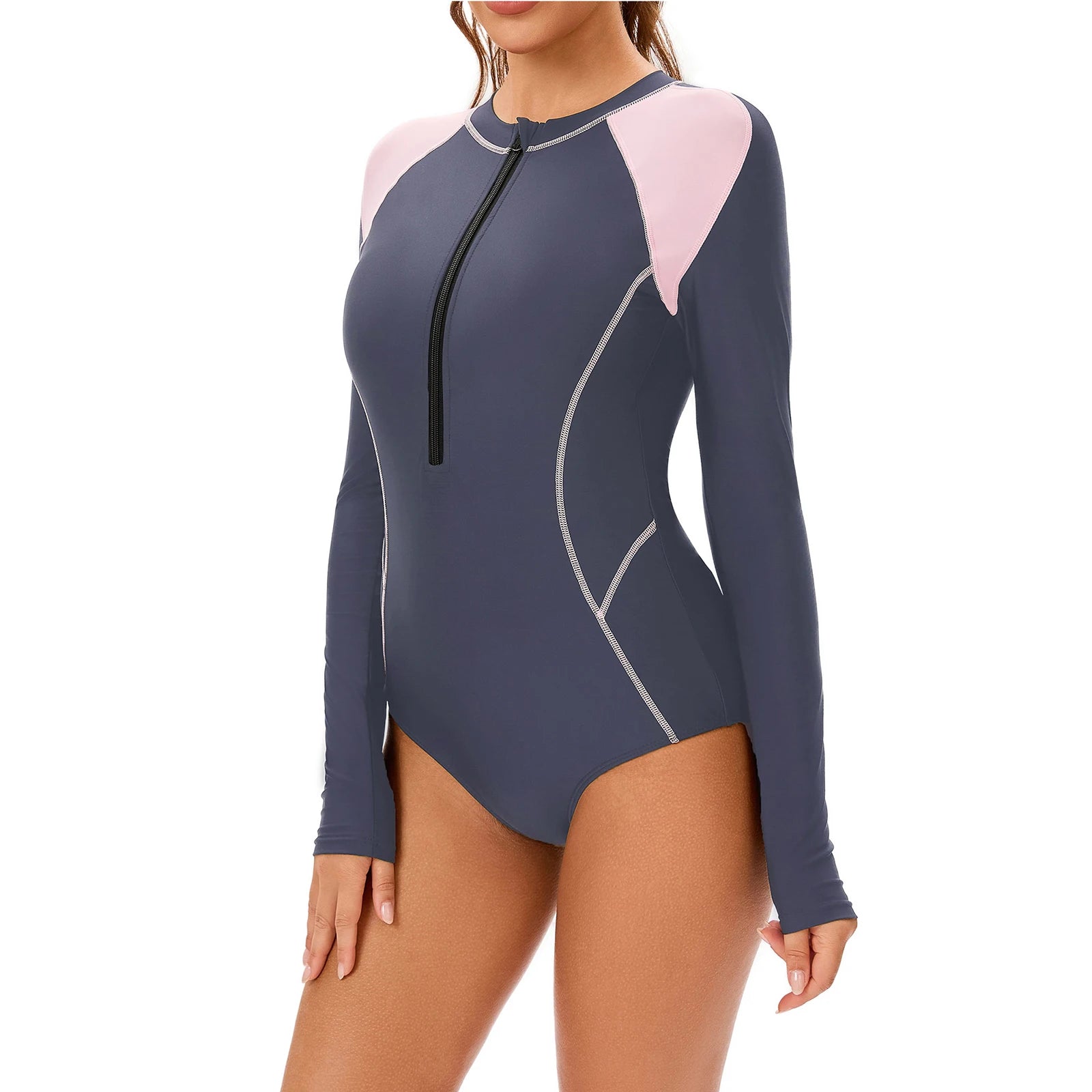 Women's One-Piece Swimsuit Sun Protection Surfing Swimwear Athletic Bathing Suit Front Zipper Leotard with Removable Chest Pads - Kimlud