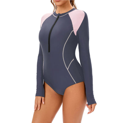 Women's One-Piece Swimsuit Sun Protection Surfing Swimwear Athletic Bathing Suit Front Zipper Leotard with Removable Chest Pads - Kimlud