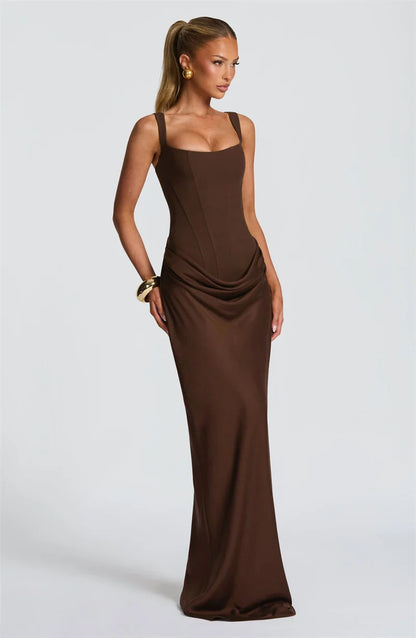 Mozision Elegant Backless Sexy Maxi Dress Women Gown Fashion Square Collar Sleeveless Skinny Ruched Club Party Long...