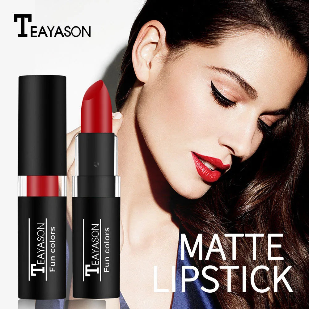 1Pcs Long Lasting Pigment Nude Purple Black Blue Red Green Lipstick Waterproof Velvet Matte Luxury Lips Makeup Cosmetics