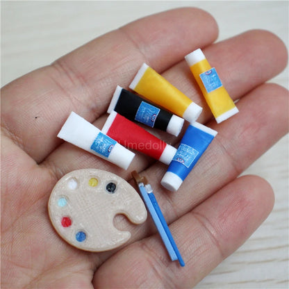 1/12 Scale Miniature Dollhouse Painting Pigments Palette Easel Decor for OB11 BJD Doll Accessories Toy - Kimlud
