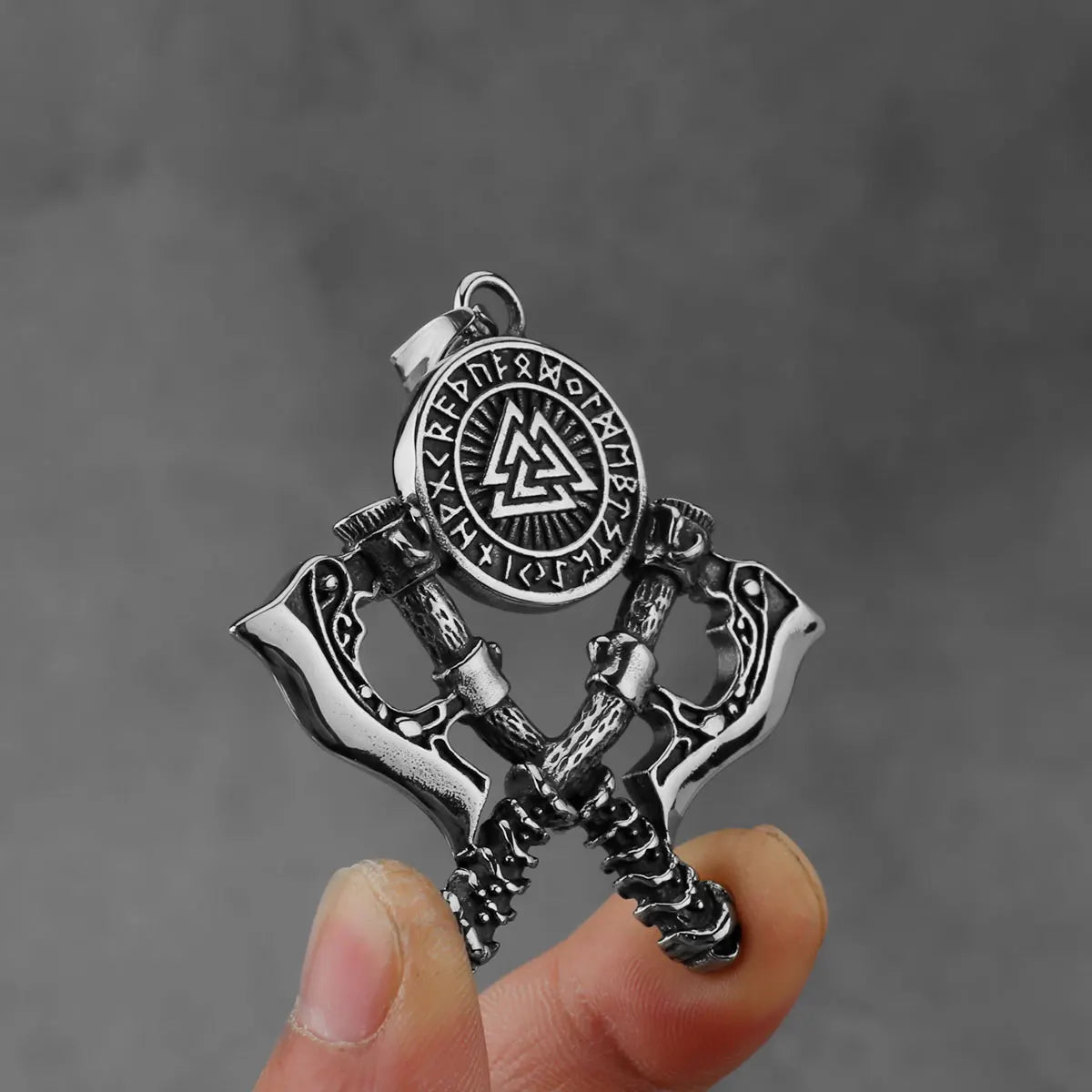 Men's Stainless Steel Exquisite Double Axe Pendant Necklace Nordic Rune Amulet Gift High Quality Popular Jewelry Wholesale