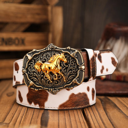 A unisex Western-style, individualistic and retro belt, a brown (random pattern) PU belt (with perforated nails)