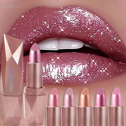 Dark Purple Diamond Metallic Glitter Lipstick Waterproof Long-Lasting Pearlescent Highly Pigmented Lip Tint Sparkling...