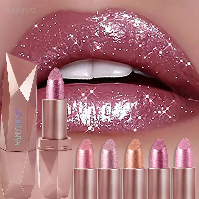 Dark Purple Diamond Metallic Glitter Lipstick Waterproof Long-Lasting Pearlescent Highly Pigmented Lip Tint Sparkling...