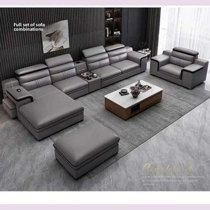 Large Apartment Chaise Leather Sofa Combination Set Modern Light Luxury Living Room Sofas Creative Office Comfortable Large Sofa