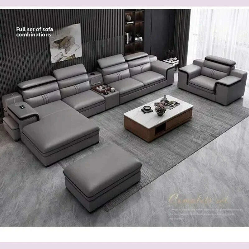 Large Apartment Chaise Leather Sofa Combination Set Modern Light Luxury Living Room Sofas Creative Office Comfortable Large Sofa