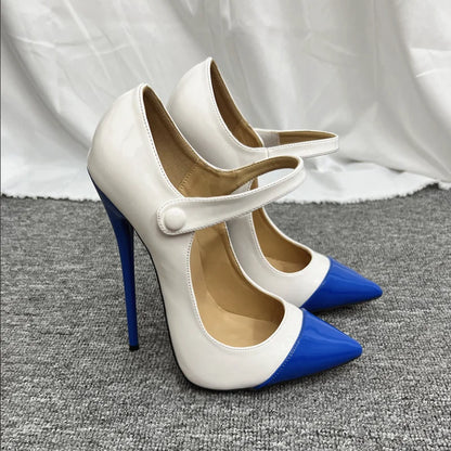 FHC 2024 New 12/16cm Mixed Colors Women Pumps,Stiletto High Heels Autumn Shoes,Pointed Toe,Front Strap,White,Blue,Unisex,Custom - Kimlud