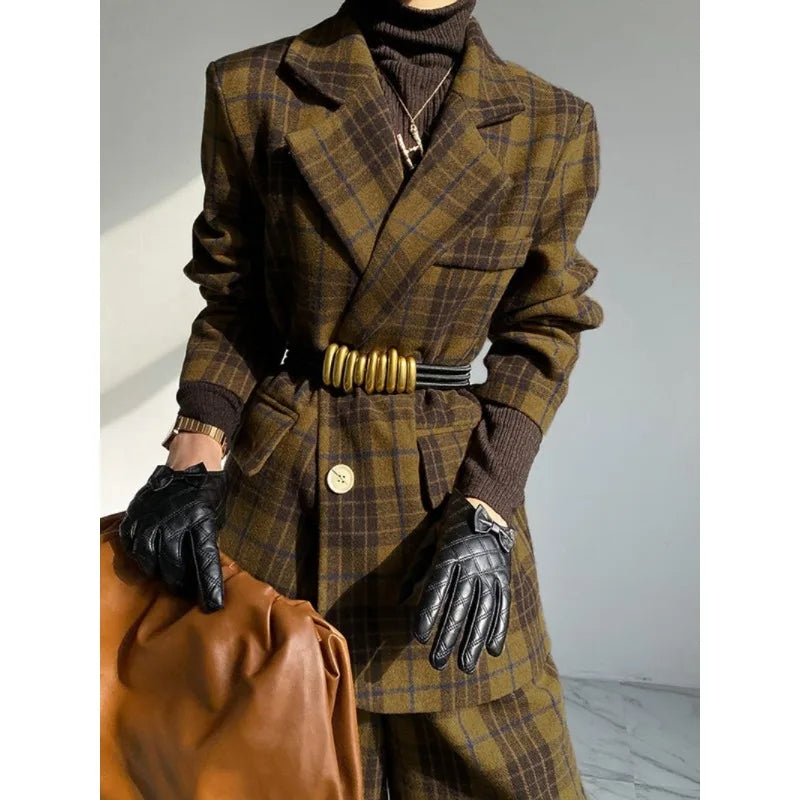 Tinaa Woolen Blend Plus Size Jackets Womens 2025 Winter Warm Plaid Lapel Notch Collar Long Sleeve Office Lady Outerwear 184064 - Kimlud