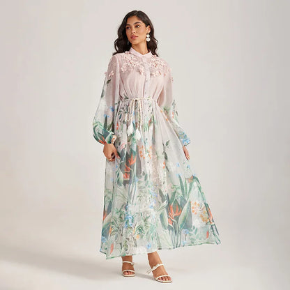 Sle Long Sve Embroidered Dr Stand Collar Tee Dimensional Holiday Faion Low Waist Thi Winter Street Sle