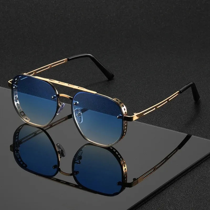 Men New Driving Sunglasses Vintage Steampunk Square Sunglasses Metal Frame with Spring Hinges Women Eyepiece UV400...