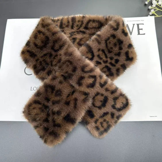 Winter Leopard Faux Rabbit Fur Scarf Women Girls Scarf Soft Plush Scarves Solid Color Neck Collar Warmer Stuff Christma Gift