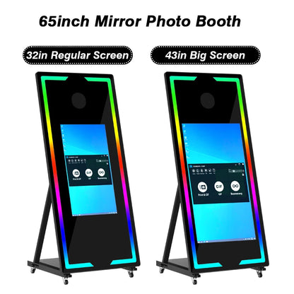 65 inch Mirror Photo Booth Machine with Camera and Printer Portable Magic Mirror Selfie Touch Screen LED Frame Kiosk |...
