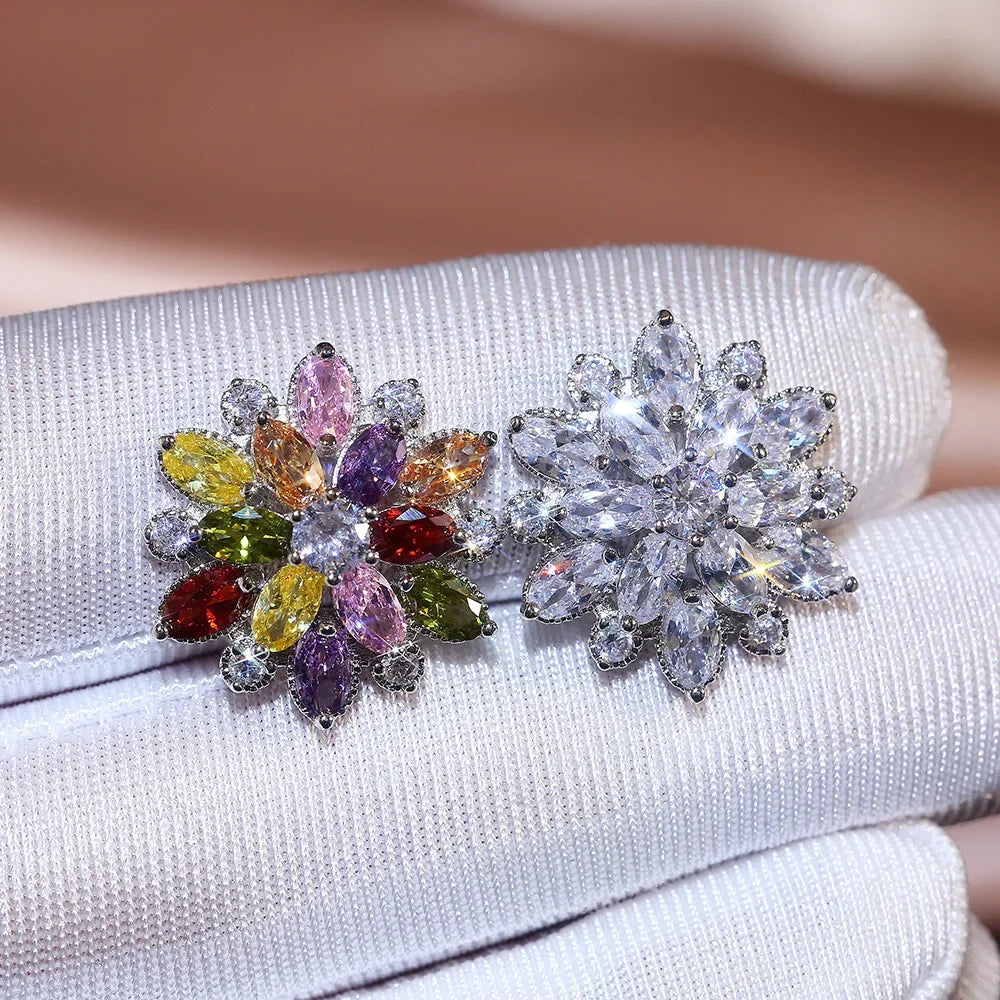 Cute Big AAAAA Bling Cubic Zirconia 925 Silver Needle Stud Earrings Fashionable Flower Earring for Women Jewelry Gift...