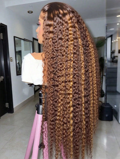 Deep Wave 5x5 13x4 Lace Wig Invisible Strap P427 Highlight Human Hair Wigs Brazilian Preplucked Water Wave 250 Density Curly Wig