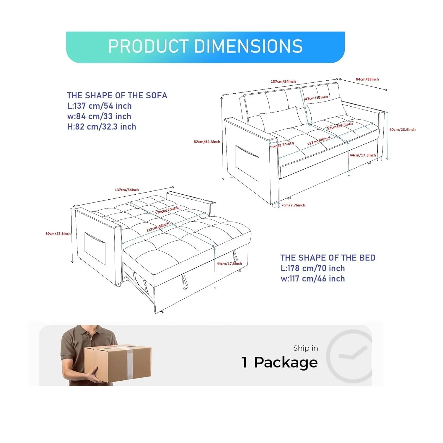 3-in-1 Convertible Sleeper Sofa Bed Adjustable Velvet Pull Out Loveseat Side Pocket Living Room Black Customized |...