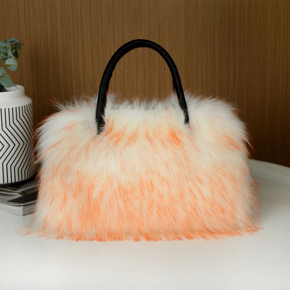 Autumn Winter Faux Fur Tote Bag For Women Rectangular Large Capacity Plush Handbags American Fashion High Street Crossbody Bags