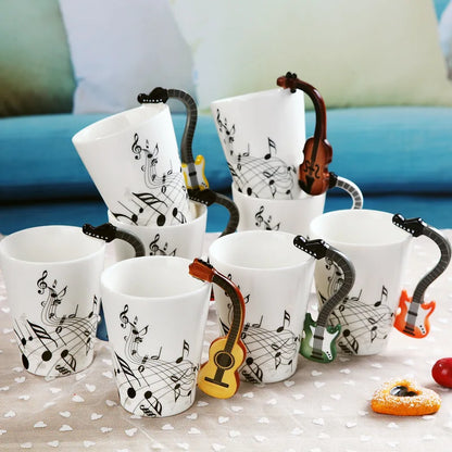 Cups with Handle Novelty Gifts 240ml Creative Music Ceramic Mug Guitar Violin Style Cute Coffee Tea Milk Stave Mugs |...