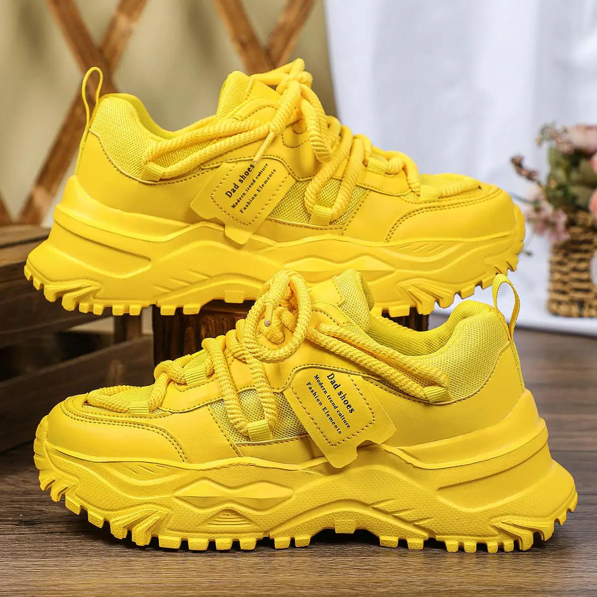 Women's Platform Yellow Sneakers Women Thick Sole Sports Shoes Woman Spring Breathable Mesh Casual Tennis Shoes Ladies Sneakers - Kimlud