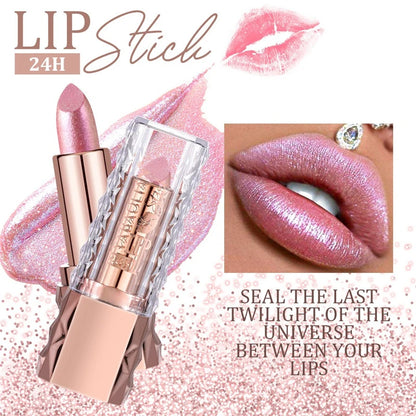 Pink Luxurious Metallic Glitter Lipstick Lasting Waterproof Shimmery Pearl Sparkling Hydrating Lipstick Women Makeup Cosmetic