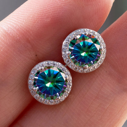 925 Sterling Silver 1 Carat Moissanite Round Earrings Engagement Wedding Daily Work Party Travel Luxurious Gift For Women