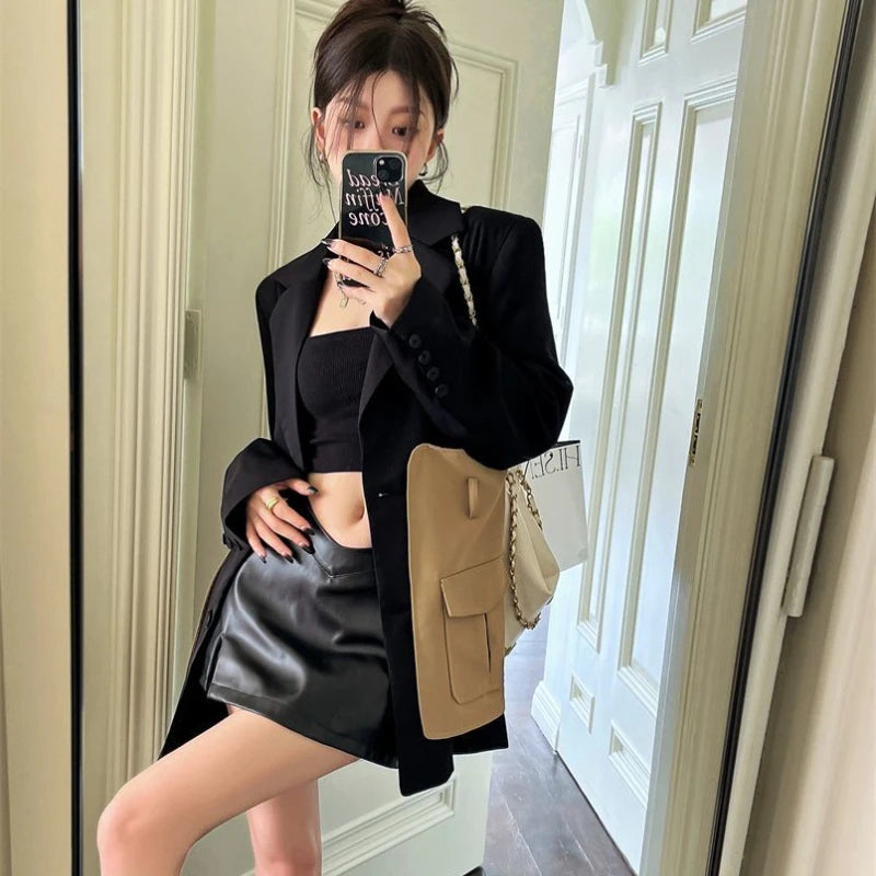 Original Design Blazer Women Fashion New Loose Spliced Pocket Korean Shrug Notched Single Breasted Blazer Mujer Femal...