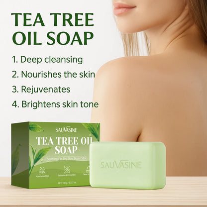 Tea Tree Oil Soap Bar for Men & Women, Deep Cleansing, Soothing for Dry Skin, Body Odor Care, Exfoliates & Firms Skin, 100g